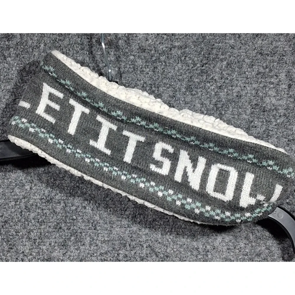 Quagga Gray Let It Snow Knit Headband Sherpa Fleece Lined Ear Warmer One Size
